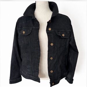 Grunge Streetwear Semi Sheen Black Jacket Large Retro Biker Moto Coat